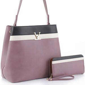 Shoulder Hobo Bag /Matching Wallet Set-Mve/Blk/OW